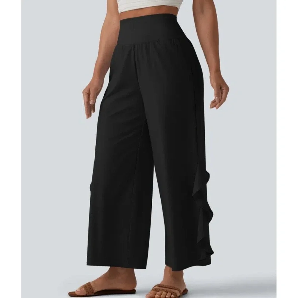Halara Breezeful High Waisted RuffleWide Leg Quick Dry Pants Women's Small Black - Picture 3 of 16